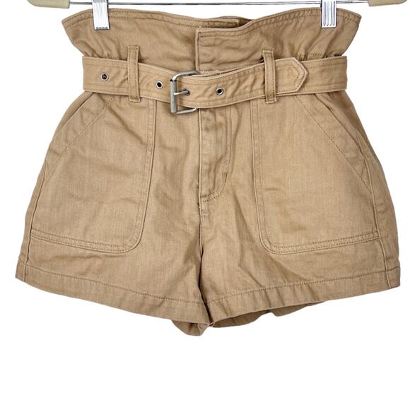 BlankNYC Tan Belted High-Waisted Paperbag Denim Shorts 24 Utility - Picture 2 of 8